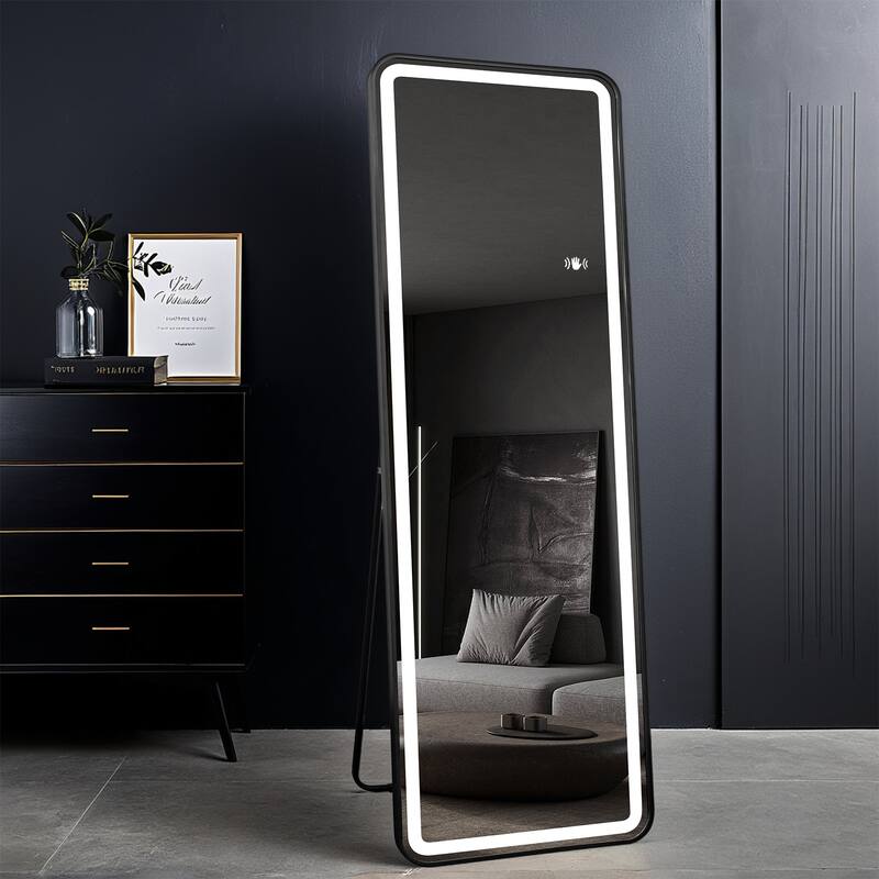 Full Length Floor Mirror with LED Light - Touch Control,Wall Mounted Bedroom Mirror for Adjustable Lighting