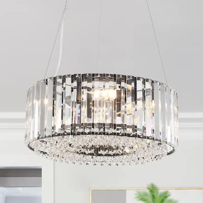 15.75 in. 5-Light Farmhouse Crystal Drum Chandelier for Dining room, Classic Semi Flush Mount Chandelier - W15.75"x H6.3"