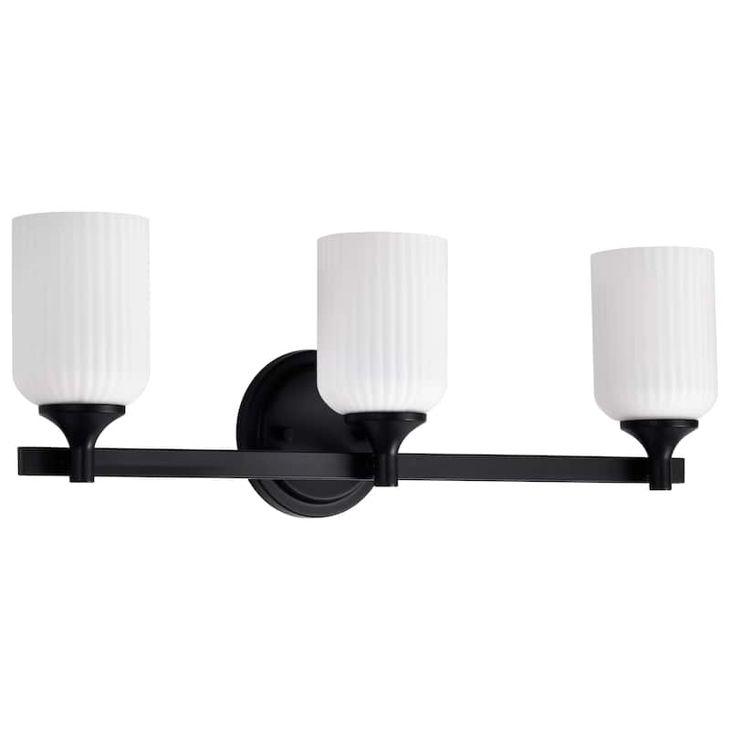 Solara 3 Light Vanity Matte Black Finish Frosted Ribbed Glass - Matte Black - Matte Black