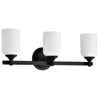 Solara 3 Light Vanity Matte Black Finish Frosted Ribbed Glass - Matte Black