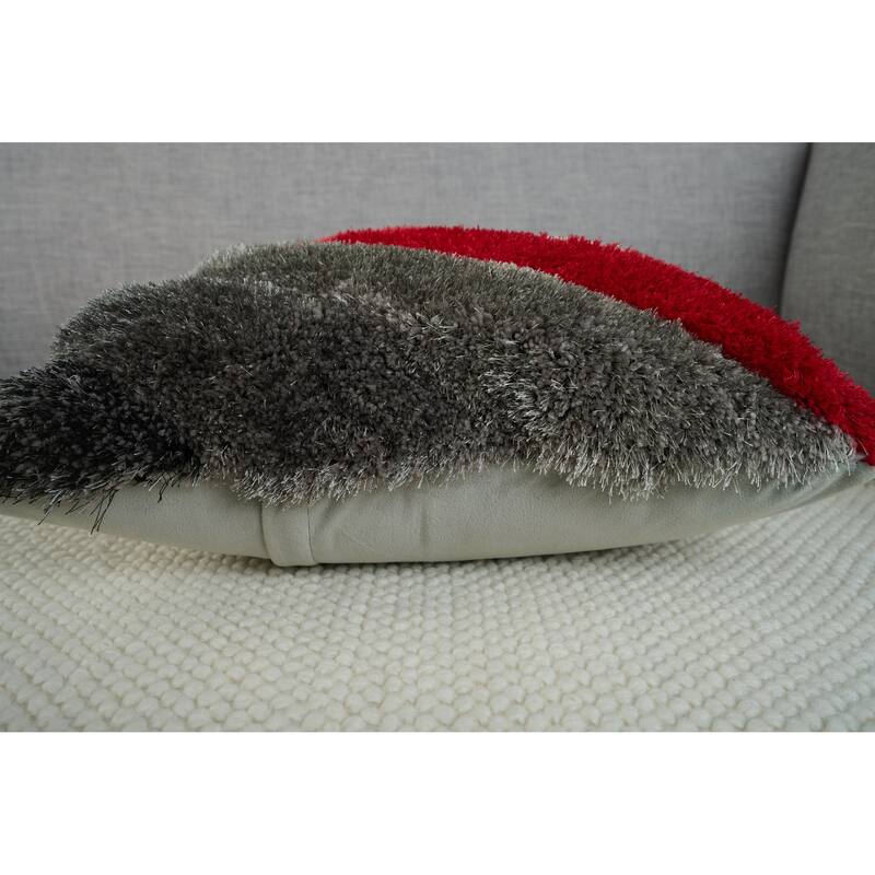 Mateos Shag Collection Red/Gray Striped Shag Pillow, 20 x 20