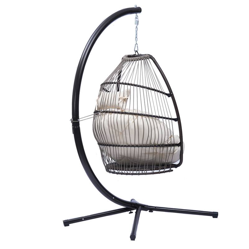 Outdoor/Indoor Patio Wicker Folding Hanging Chair, Rattan Swing Hammock