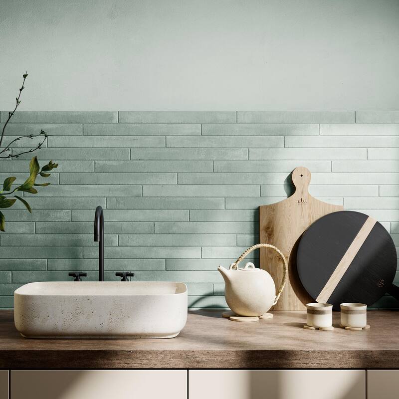 Merola Tile Tucson Seawater 1-7/8" x 17-3/4" Porcelain Floor and Wall Tile - Case (32 Tiles)
