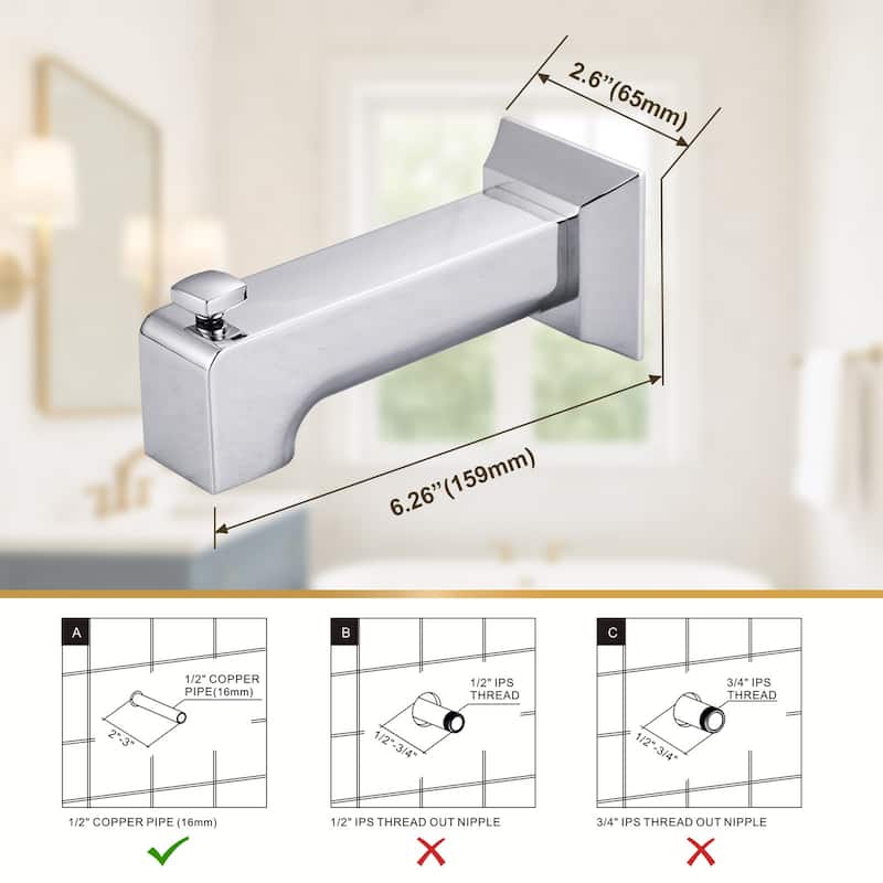 WOWOW Wall-Mounted Square Bathtub Spout with Diverter