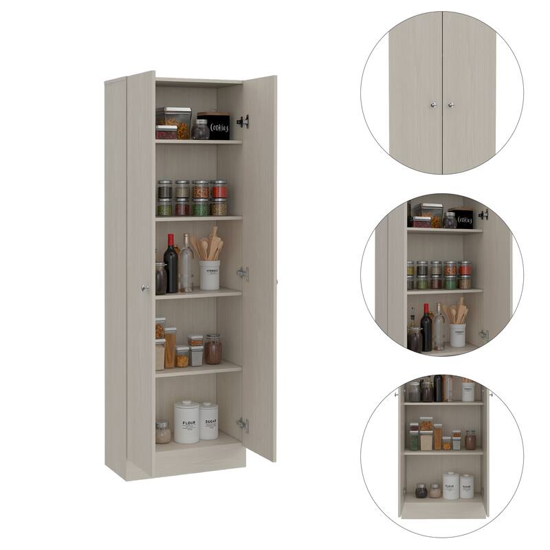 Multi-Storage Single-Door Pantry Cabinet with 5 Internal Shelves, Dark Brown - N/A