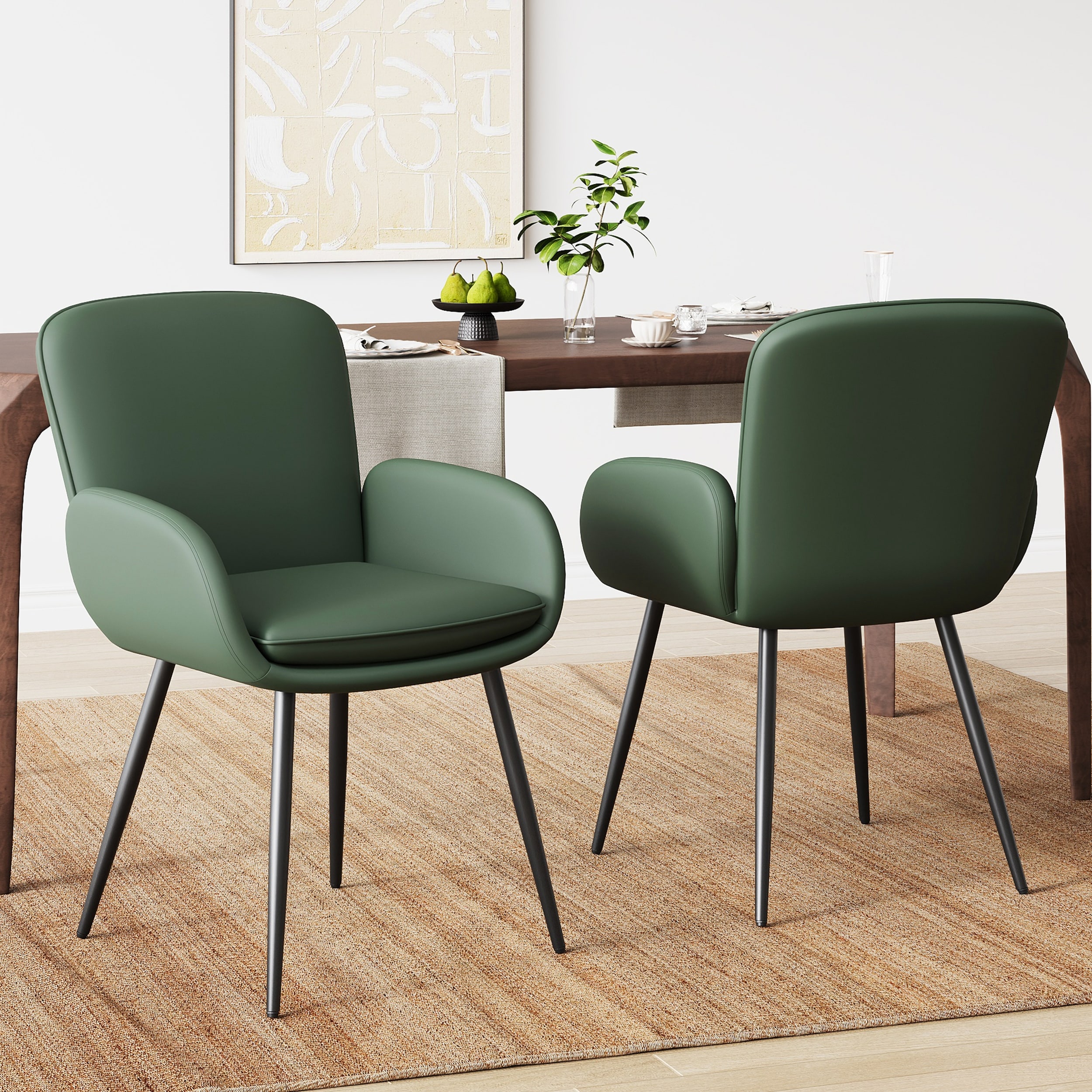 Modern minimalist dining chair faux leather upholstery with metal legs
