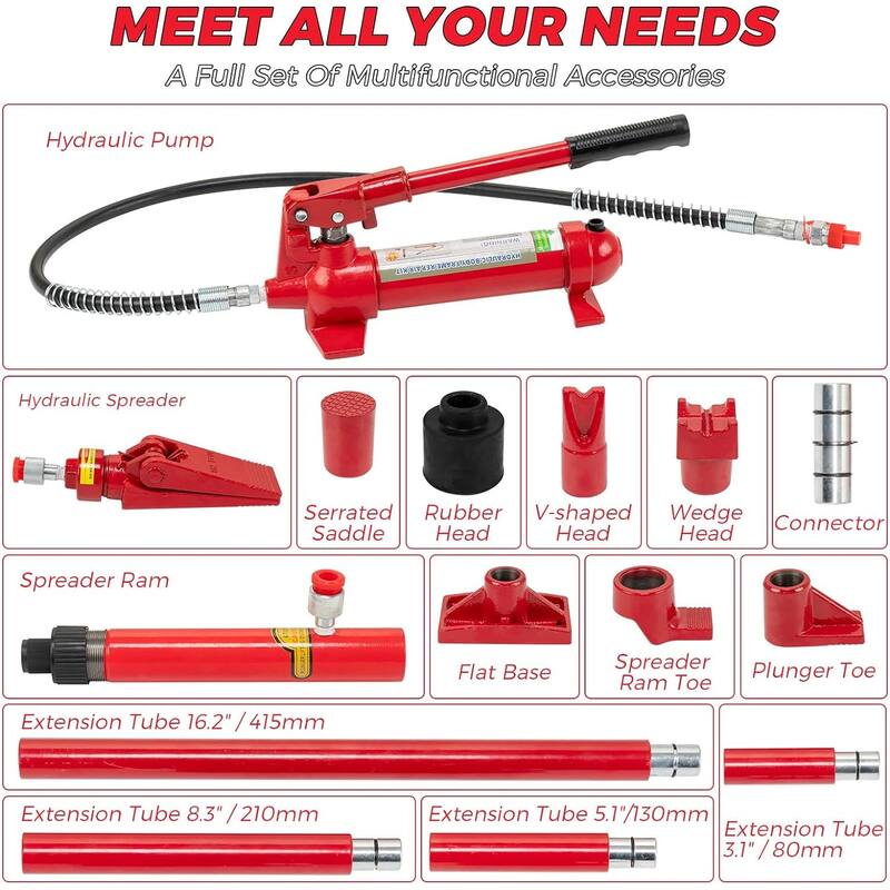 Power Hydraulic Jack Kit, Auto Body Frame Repair Kit, Storage Case, Large Capacity