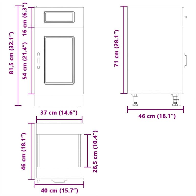 vidaXL Kitchen Base Cabinet Sonoma oak Engineered wood Standard - 18.1 x 15.7 x 32.1