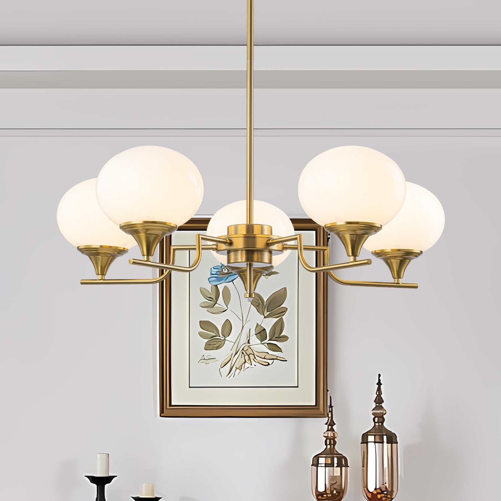 5 Light Glass Globe Chandelier Modern Pendant Light Kitchen Island - 5-Light