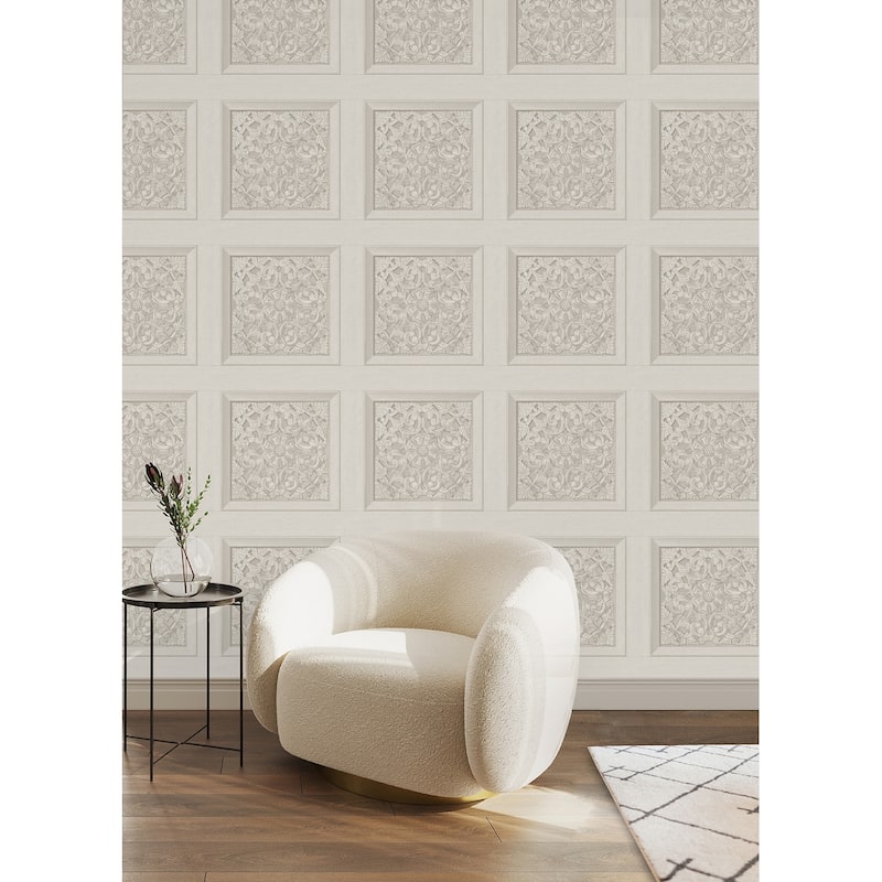 Carved Floral Cream Peel and Stick Wallpaper