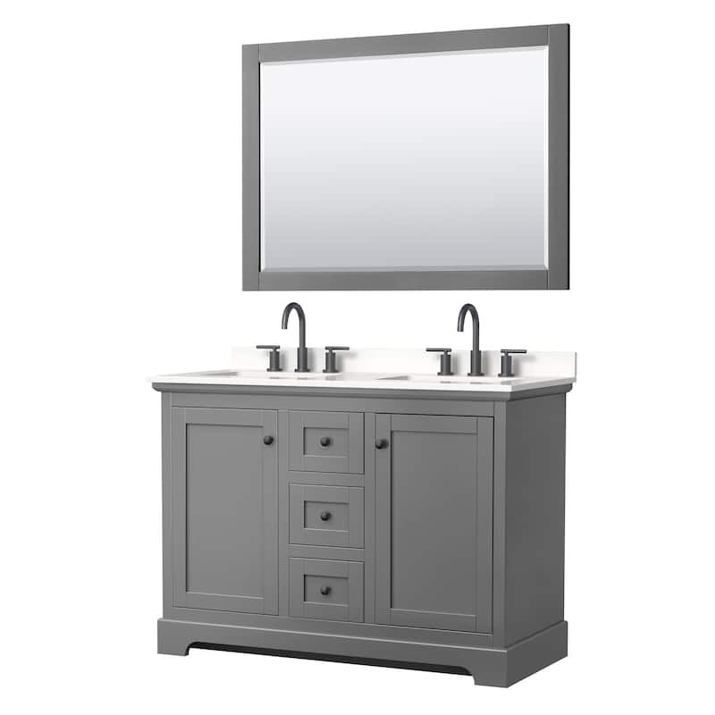 Wyndham Collection WCV232348D-QTZ-US3M46 Avery 48" Free Standing - Dark Gray / White Quartz Top / Matte Black