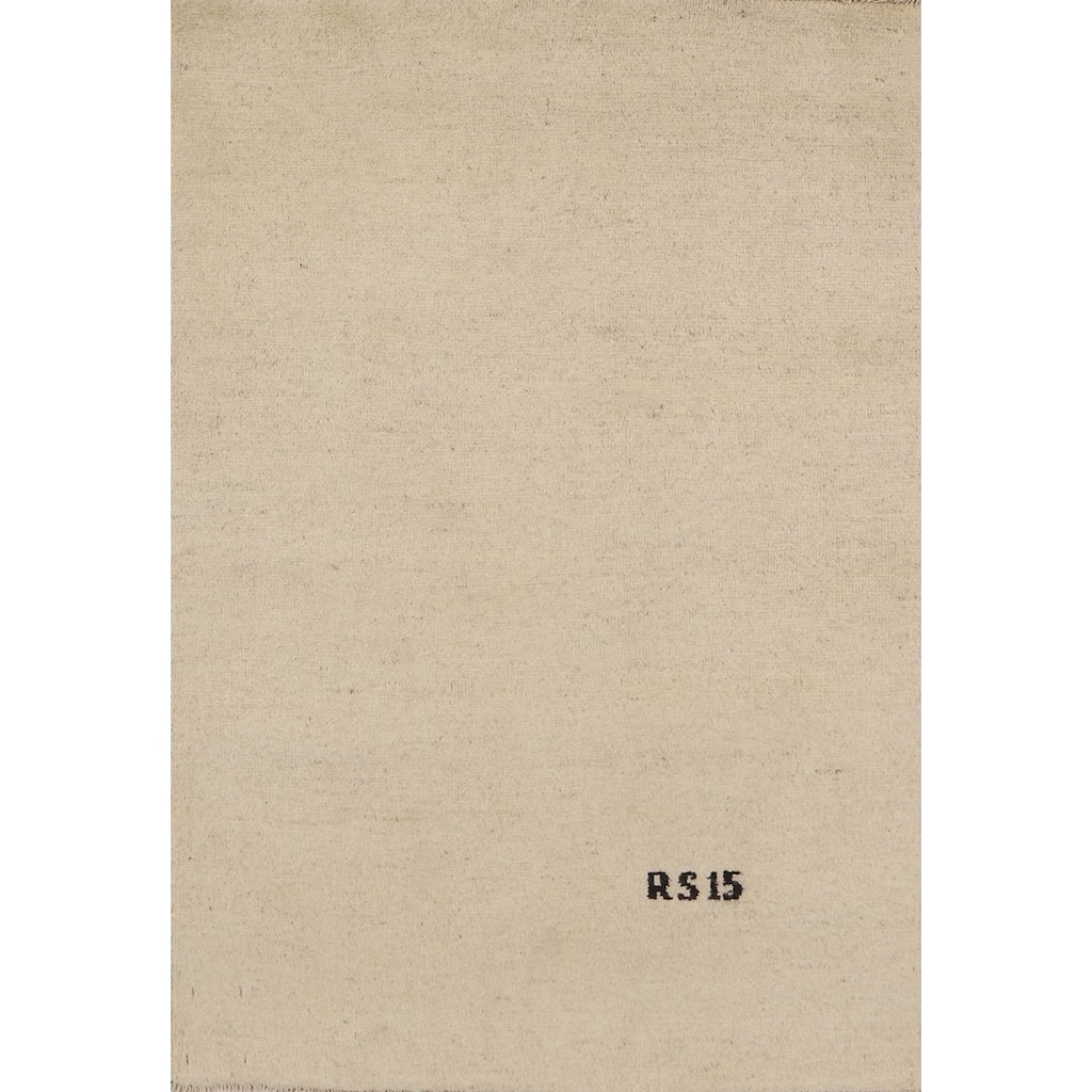 Ivory Gabbeh Modern Foyer Rug Hand-Knotted Wool Carpet - 2'9"x 4'0"