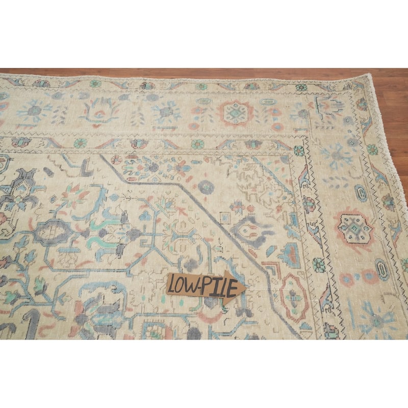 Hand Knotted Oriental 100% Wool Carpet Traditional Floral Beige & Ivories Tabriz Area Rug - 10' 5'' X 7' 10''