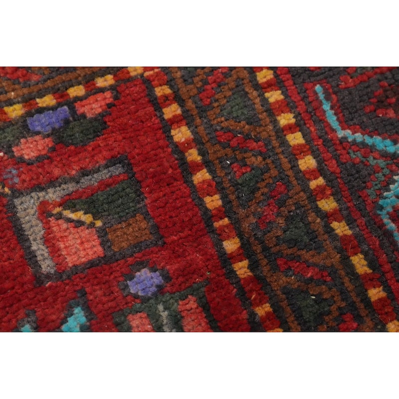 Hand Knotted Oriental 100% Wool Carpet Traditional Tribal Red Heriz Runner Rug - 13' 1'' X 3' 8''