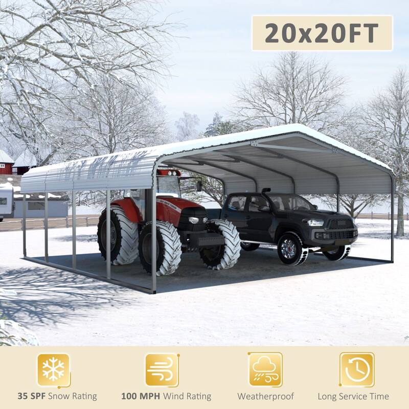VEIKOUS Metal Carport, Heavy Duty Steel Carport Garage and Shelter, White
