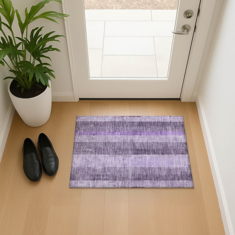 Premium Washable Super Soft Modern Stripe Mayfield Rug - Purple - 1'8" x 2'6"