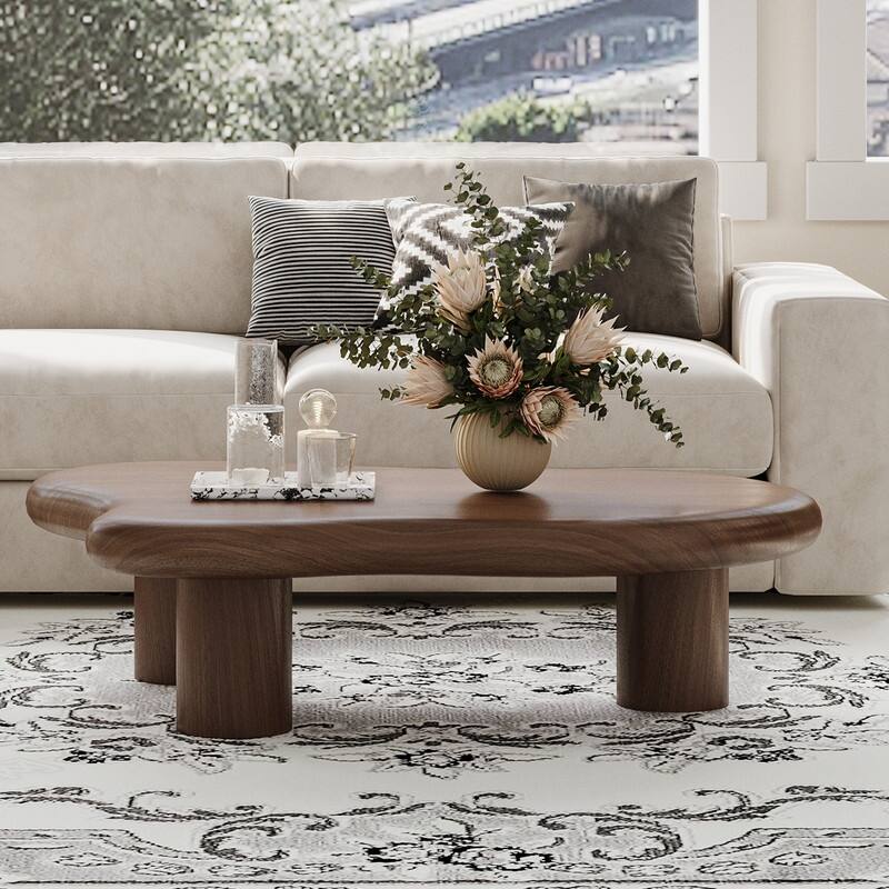 Babajide 48.4inch Cloud Shape Brown four leg Coffee Table, Solid Wood Coffee Table for Livingroom