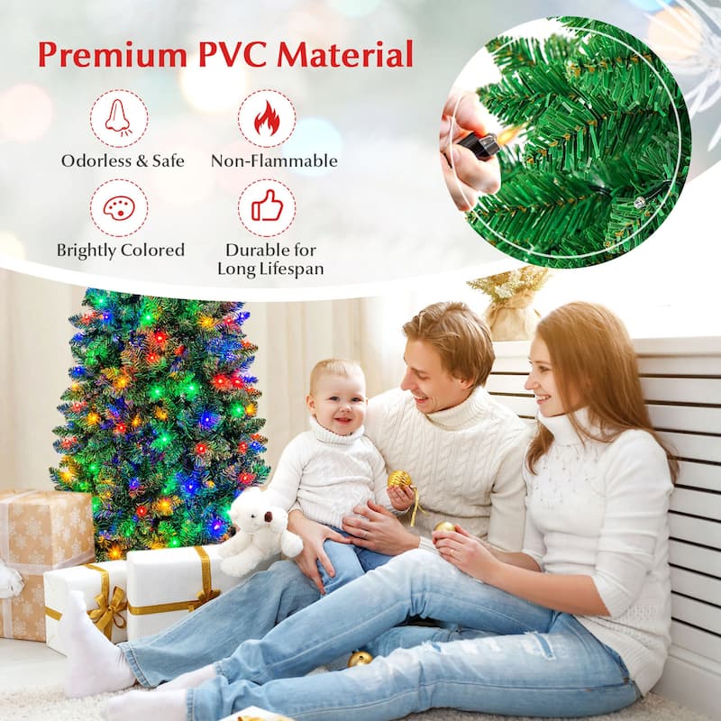 Gymax 6.5ft Pre-Lit Pencil Christmas Tree Hinged PVC Tree w/ 250