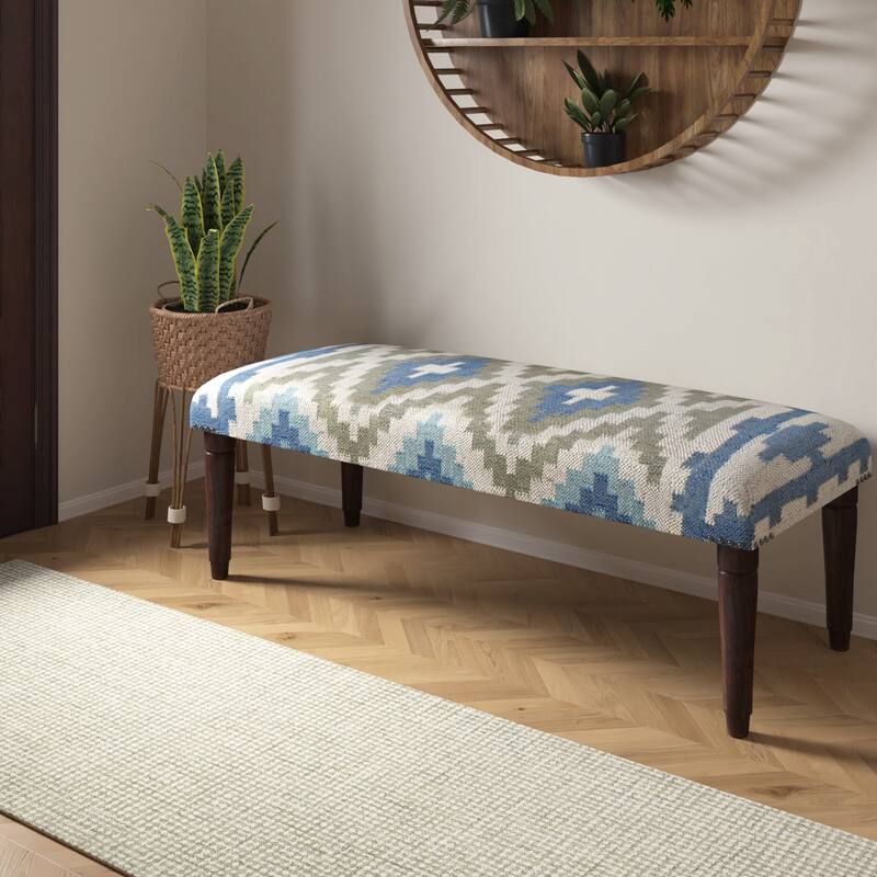 Sevita Salem Southwestern Upholstered Accent Bench Indoor Entryway Bench - 47" L x 16" W x 18" H - Blue/Sage Green