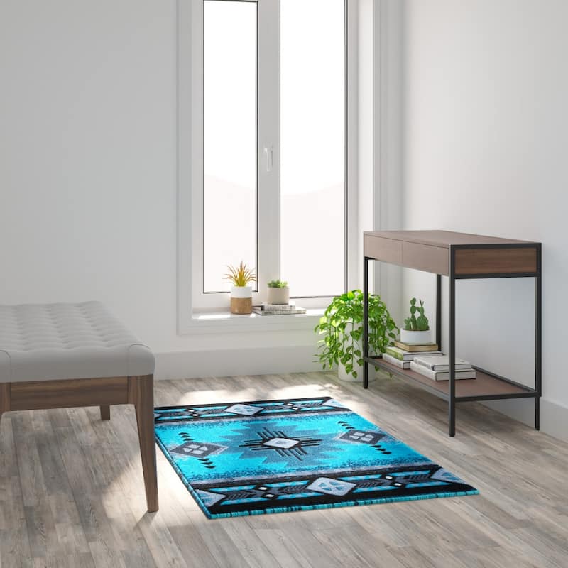 Traditional Southwestern Style Olefin Fiber Geometric Area Rug