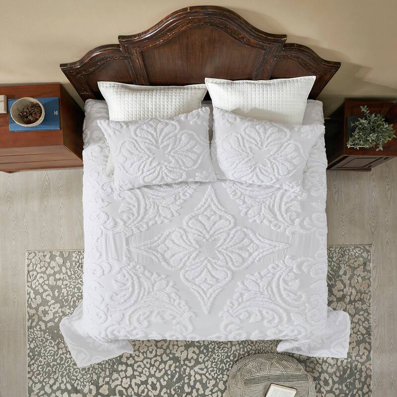 Better Trends Rylee Collection 100% Cotton Tufted Elegant and Floral Design Machine Washable Bedspread - White - Full