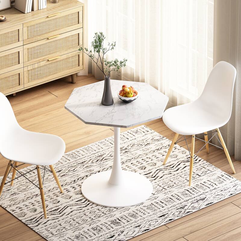 Industrial-Chic Table(Dining/Coffee/Console Multi-Use) - White Marble-31.50"L x 29.13"W x 28.74"H