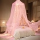 preview thumbnail 2 of 23, YEERSWAG Elegant Princess Bed Canopy Bed Curtain Nets with Luminous Stars Lights Pink