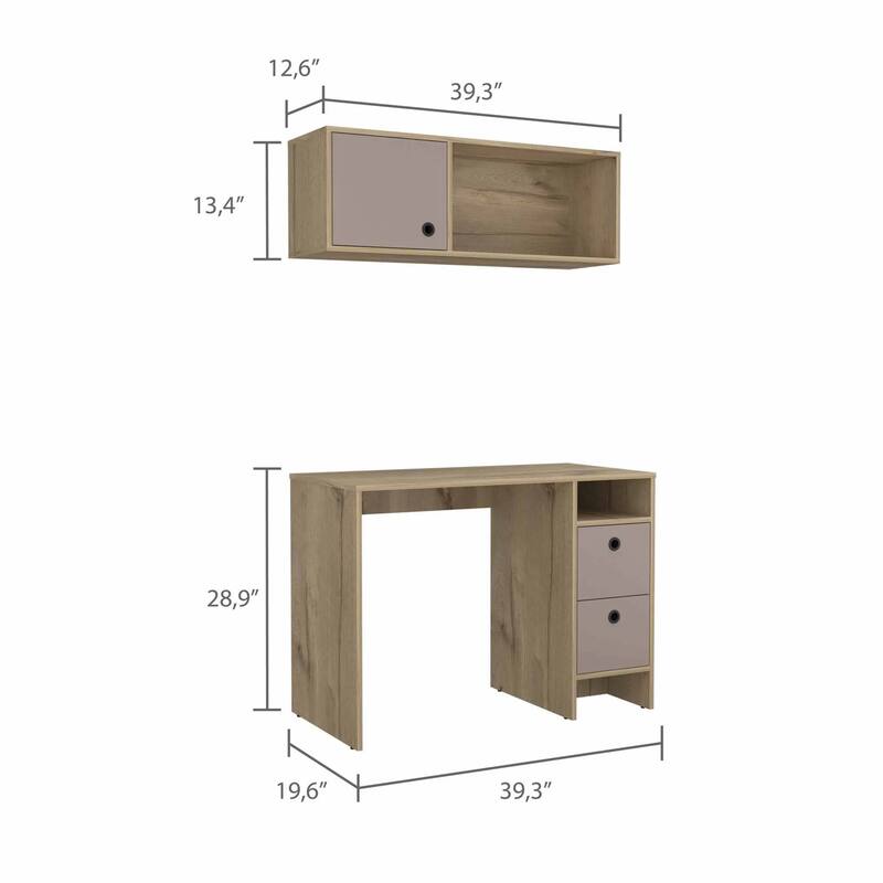 Lucknow Desk Set - Modern Office Writing Table with Storage & Wall Cabinet