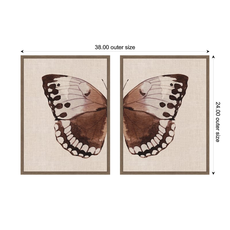Kate and Laurel Sylvie Retro Butterfly Watercolor - 2 Piece Framed Canvas Art Set by The Creative Bunch Studio