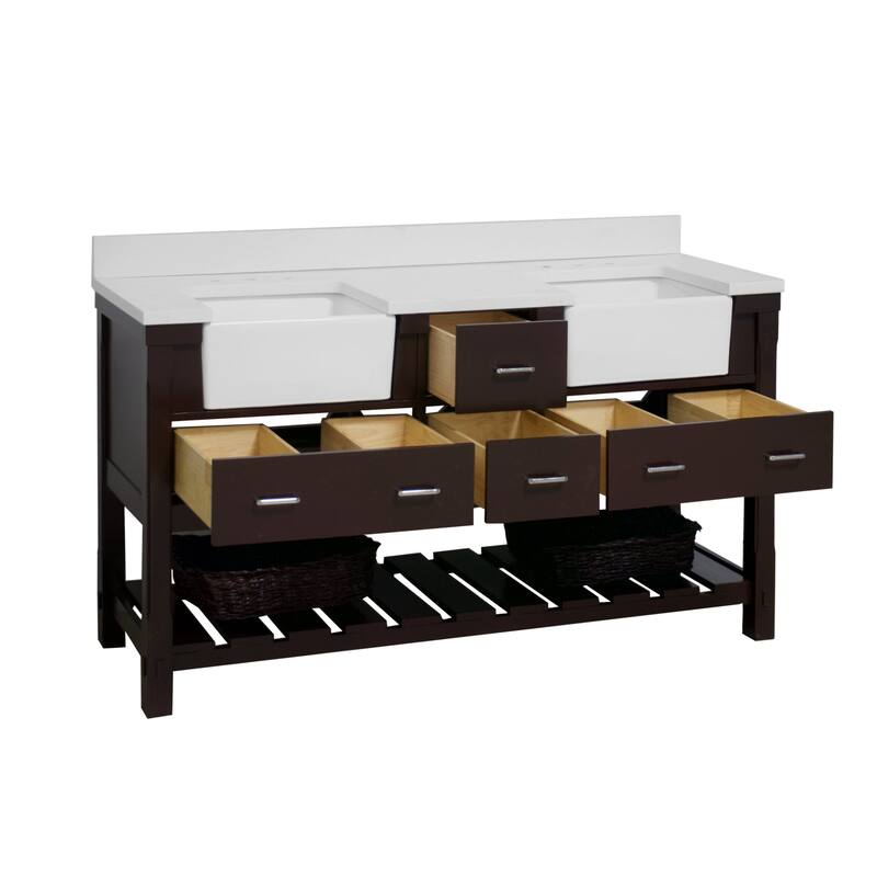 KitchenBathCollection Charlotte 72" Double Farmhouse Vanity with Quartz Top