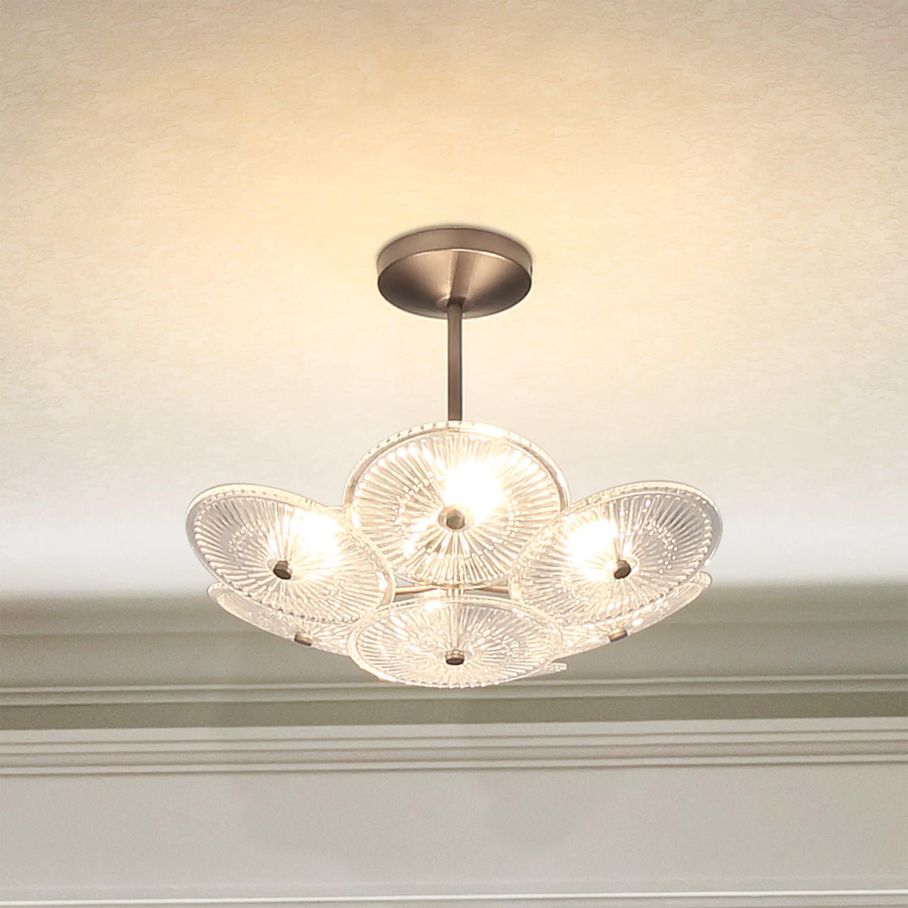 Thesis Avril 18-inch 4-light Forged Bronze Convertible Pendant with Clear Starburst Glass Shade