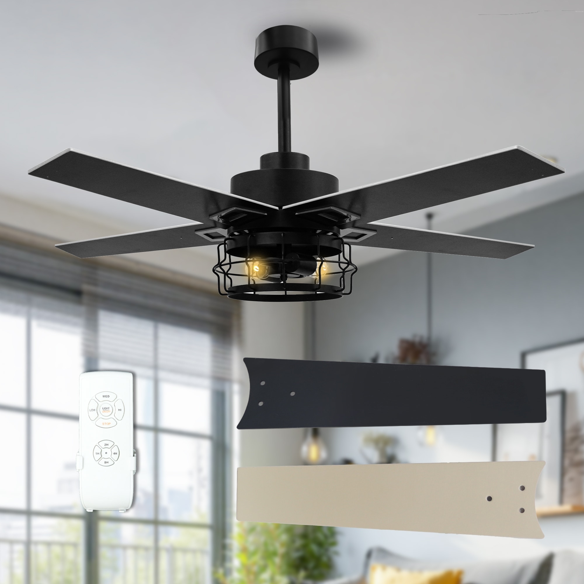 52 Inch Ceiling Fans with Lights and Remote, Reversible Airflow, Noiseless for Bedroom, Living Room, Indoor/Outdoor Use