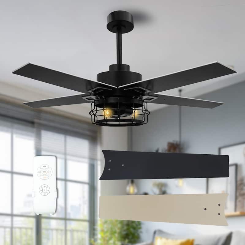 52 Inch Ceiling Fans with Lights and Remote, Reversible Airflow, Noiseless for Bedroom, Living Room, Indoor/Outdoor Use - Matte black