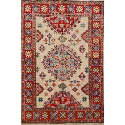 Ivory Kazak Foyer Rug Hand-Knotted Wool Carpet - 2'8"x 4'1"