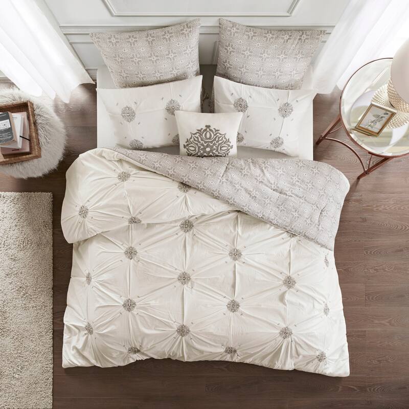 GDF Studio - Malia 6-Piece Embroidered Cotton Reversible Comforter Set