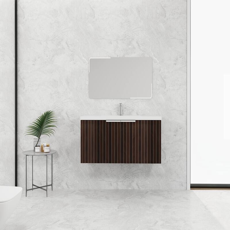 48in Bathroom Vanity with Resin Sink, Soft Close Hinges, 3 Doors, Eco-Friendly Design, Wall-Mounted Floating Cabinet - 35.4in L Plywood - 35.4in L Silver-Brown Stripe