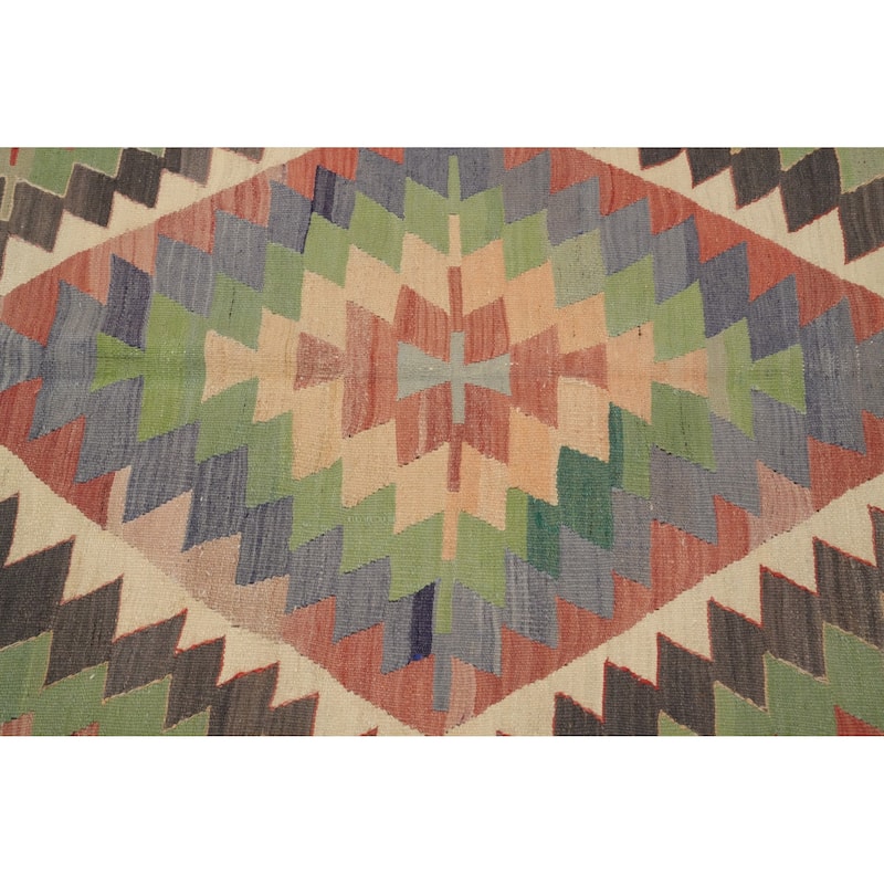 Hand Woven Oriental 100% Wool Carpet Southwestern Tribal Multi-Colored Kilim Area Rug - 10' 4'' X 6' 3''