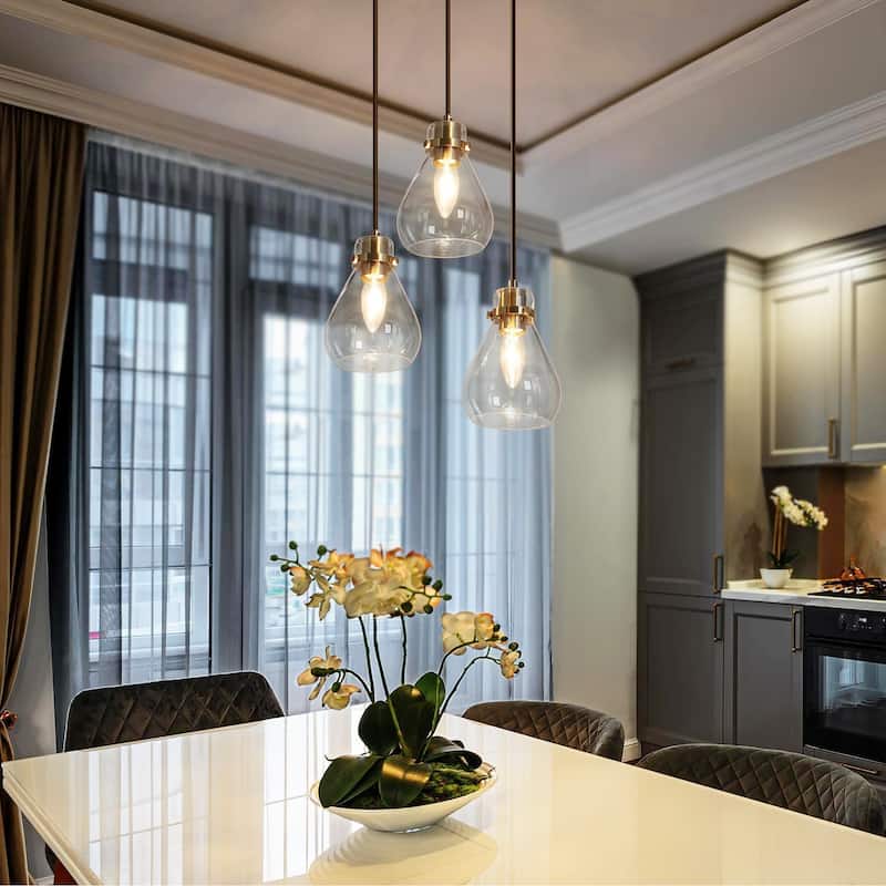 Malury Modern Large Cluster Pendant Chandelier Chic 3-Light Clear Drop Glass for Kitchen Island DIY - D 16" x H 68.5"