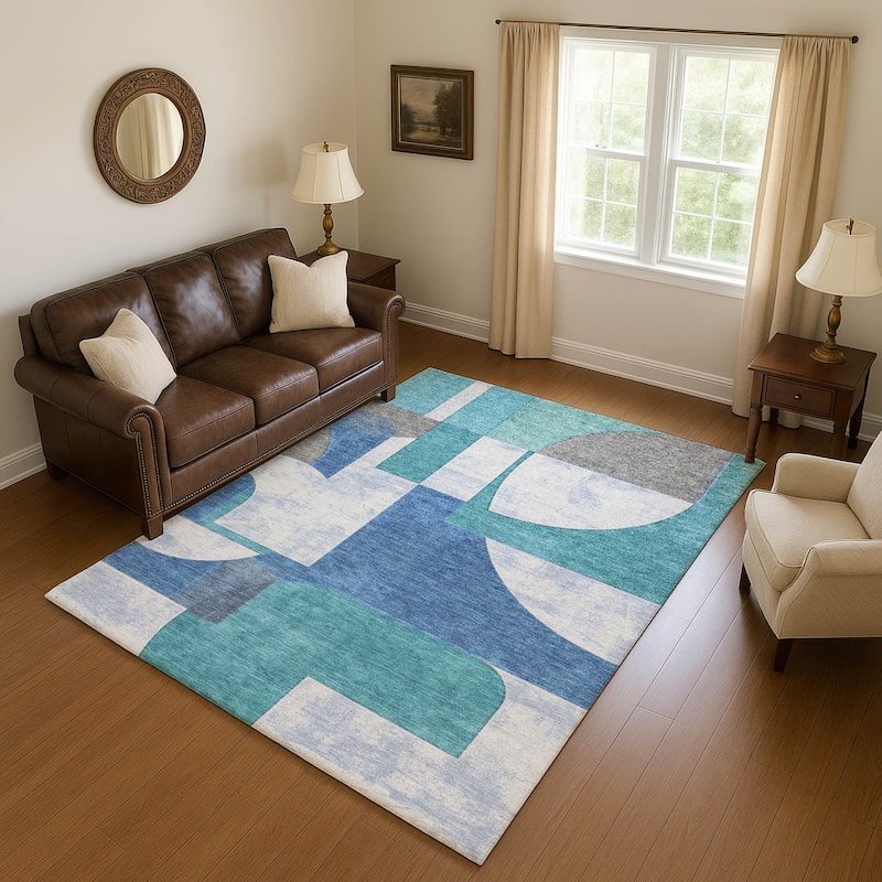 Premium Washable Super Soft Geo Modern Mayfield Rug - Teal - 8' x 10'