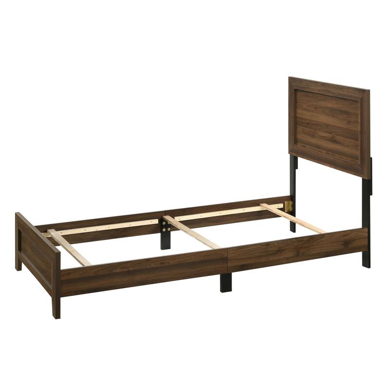 Contemporary Brown Cherry Finish Twin Size Panel Bed, Wooden Bedroom Furniture