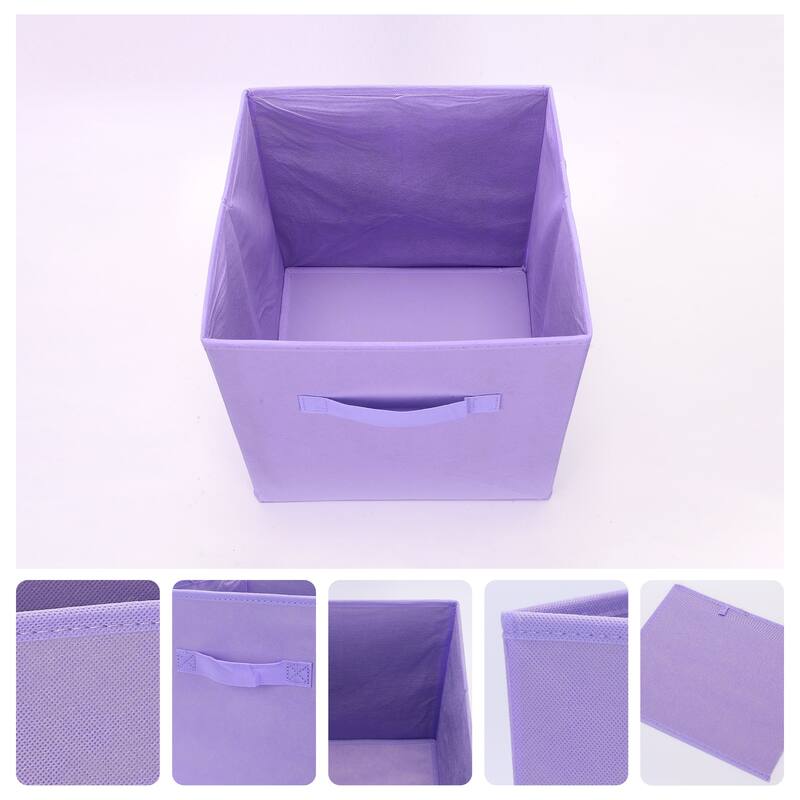 Fabric Storage Cube with Handle, Storage Bin for Shelves Closet, Collapsible Storage Basket for Organizing Clothes Books - Purple - 15*13*13in
