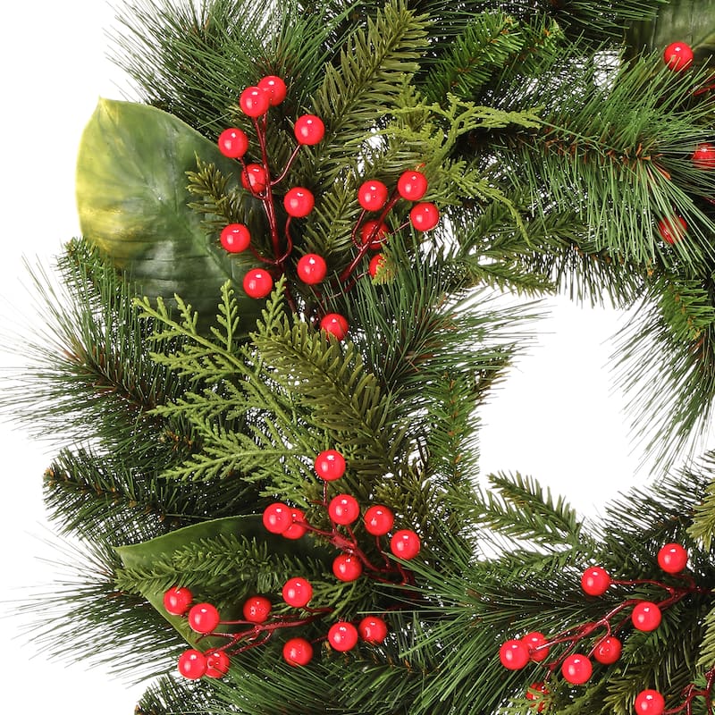 24" Uv Pine/Magnolia/Berry Spruce Wreath - Green - 24