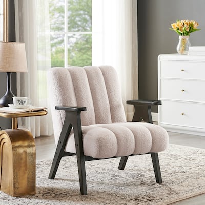 Roundhill Furniture Rella Modern Teddy Sherpa Fabric Accent Chair with Espresso Wood Frame