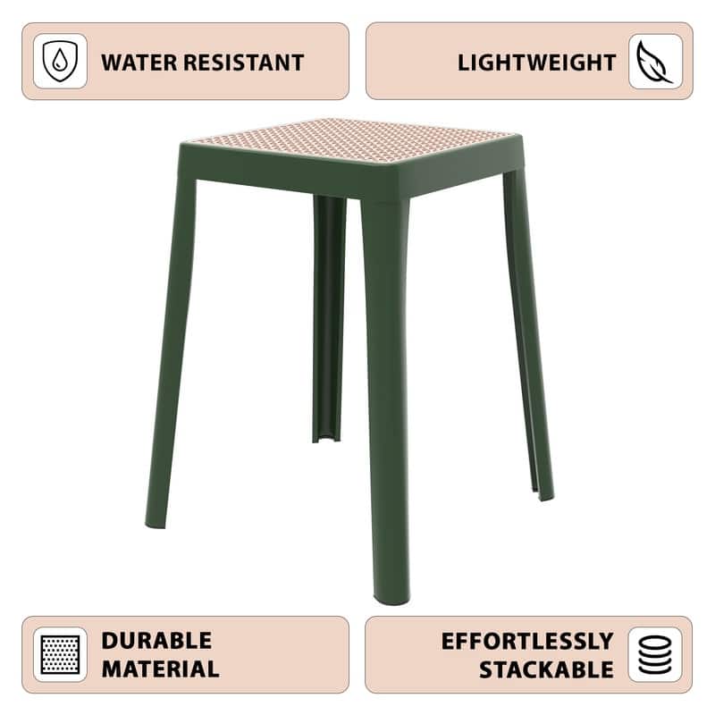 Tresse Modern Stackable Dining Stool with Wicker Seat for Dining Room, Garden, Patio, Indoor or Outdoor - No Assembly Required