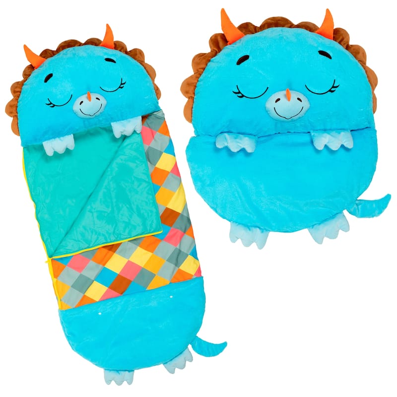 Happy Nappers: Pillow & Sleepy Sack: Large - Blue Triceratratops - 7+