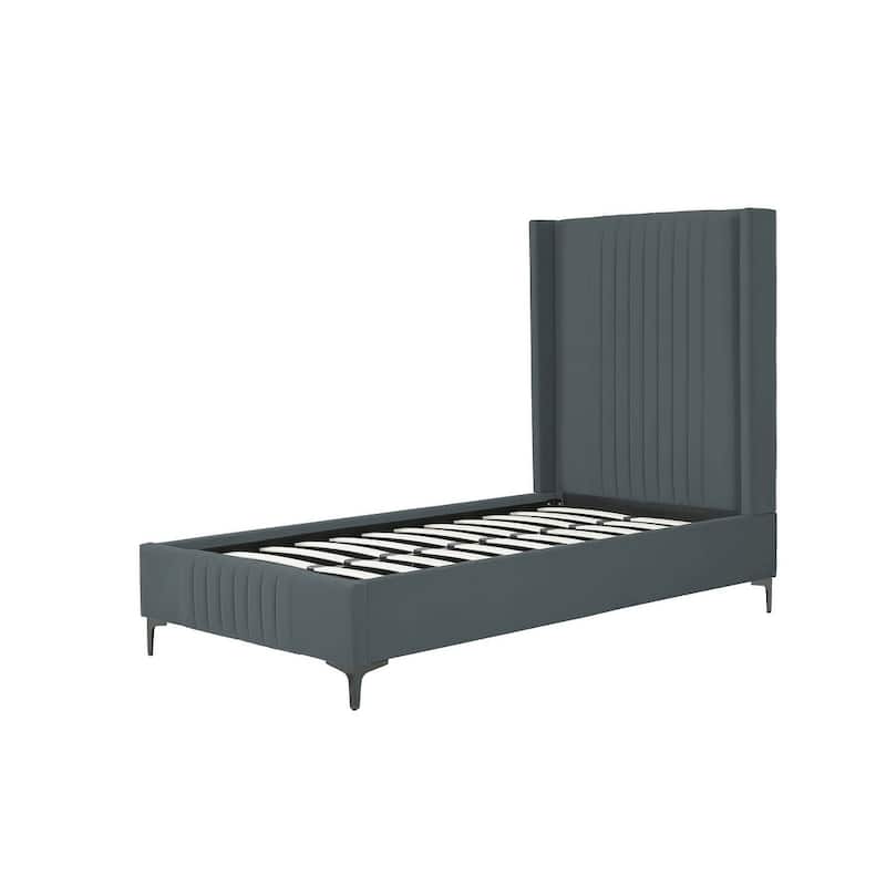 Manhattan Comfort Promenade Mid-Century Modern Velvet Upholstered Bed