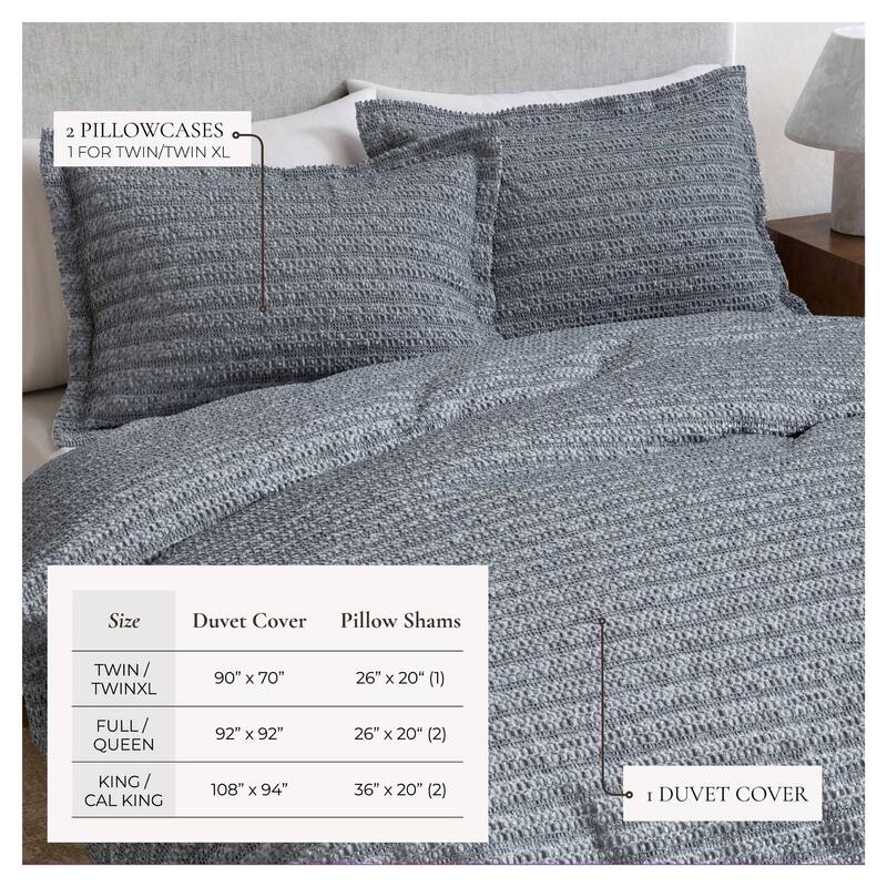 Linery & Co. Cotton Reversible Waffle Weave / Percale Duvet Cover Set