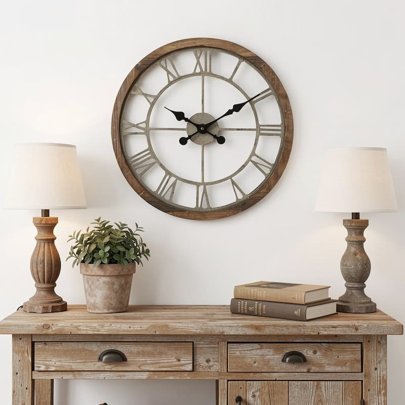 HomeRoots 19" Brown Round Modern Farm Wall Clock - 19" x 2"