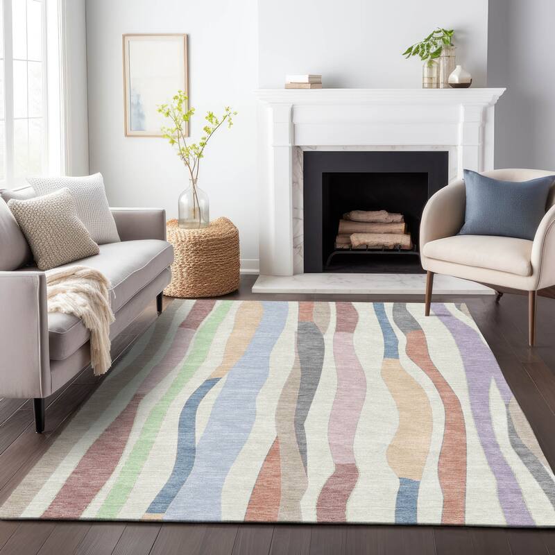 Machine Washable Indoor/Outdoor Modern Stripes Chantille Rug
