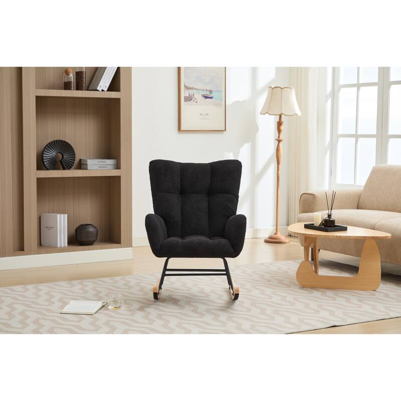 Modern Upholstered Glider Rocking Chair with Solid Wood Legs